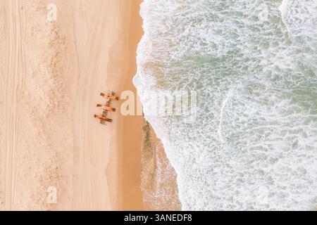 Vista aerea della spiaggia, Taiba, São Goncalo do Amarante, Ceará, Brasile Foto Stock