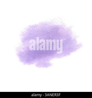 Macchia di acquerello astratto lilla con bordi morbidi e sfocati. Pennello luminoso viola disegnato a mano con tecnica bagnato su bagnato. Elemento di design spot viola iso Foto Stock