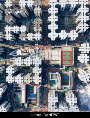 Veduta aerea del Whampoa, un centro commerciale che sembra una barca, Kowloon City District, Hong Kong. Foto Stock