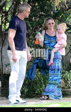 Eric Dane e Rebecca Gayheart ad una festa con la loro figlia Georgia Dane a Los Angeles, California - 15 marzo 2014 Foto Stock