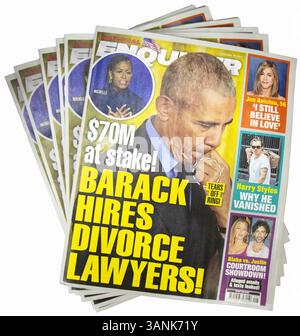 Barack Obama divorzia voci sul giornale National Enquirer. Michelle Obama e l'ex presidente Barack Obama notizie a seguito di voci di problemi di matrimonio. Foto Stock