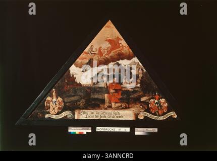 Questo dipinto raffigura l'Ascensione di Elia, dove Elia viene portata in cielo in un vortice, testimoniata dal suo discepolo Eliseo. La scena ritrae la partenza divina di Elia e Elisha riceve lo spirito della profezia. Foto Stock