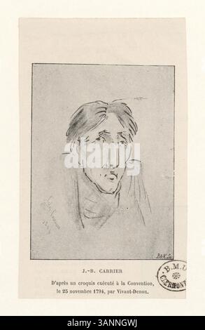 Questa stampa, basata su uno schizzo di Vivant-Denon, mostra Jean-Baptiste Carrier alla Convenzione Nazionale del 25 novembre 1794. Carrier, noto per il suo ruolo nel regno del terrore, è ritratto durante il suo periodo come vice, poco prima della sua esecuzione. Foto Stock