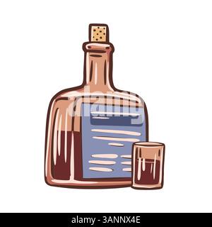 Bottiglia e bicchiere di cognac Illustrazione Vettoriale