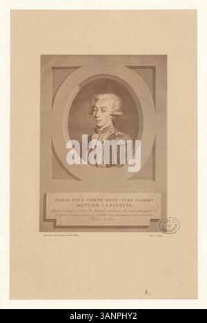 Questa stampa fotomeccanica, BOYER 1255, commemora l'elezione di la Fayette come Comandante generale della Guardia Nazionale di Parigi nel 1789. Sottolinea il suo ruolo nelle prime fasi della Rivoluzione francese e la sua importanza come leader militare e politico. Foto Stock