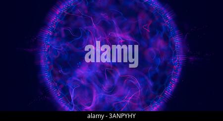 Macro astratta della cella sferica a qubit di calcolo quantistico. Modelli subatomici di intelligenza artificiale cibernetica. Tecnologia futuristica. Foto Stock