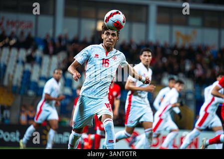 Mielec, Polonia - 9 OTTOBRE 2024: Partita di qualificazione al Campionato europeo Under-19 2025 Polonia vs Malta 6:0. Nella foto Shelom Magri (15). Foto Stock