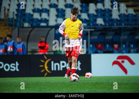 Mielec, Polonia - 9 OTTOBRE 2024: Partita di qualificazione al Campionato europeo Under-19 2025 Polonia vs Malta 6:0. Nella foto Kacper Nowakowski (15). Foto Stock