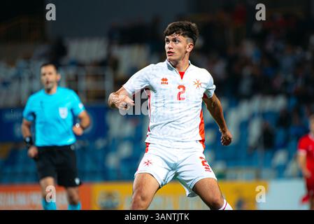 Mielec, Polonia - 9 OTTOBRE 2024: Partita di qualificazione al Campionato europeo Under-19 2025 Polonia vs Malta 6:0. Nella foto NIC Briffa (2). Foto Stock