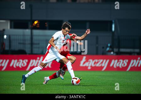Mielec, Polonia - 9 OTTOBRE 2024: Partita di qualificazione al Campionato europeo Under-19 2025 Polonia vs Malta 6:0. Nella foto Shelom Magri (16). Foto Stock