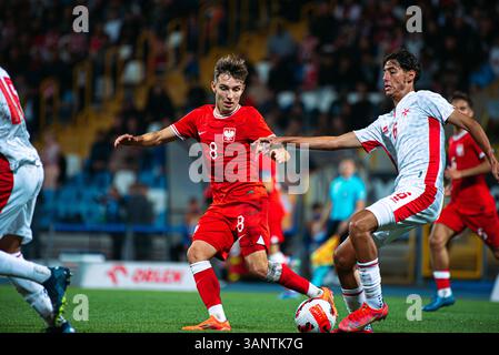 Mielec, Polonia - 9 OTTOBRE 2024: Partita di qualificazione al Campionato europeo Under-19 2025 Polonia vs Malta 6:0. Nella foto Benjamin Cassar (8). Foto Stock