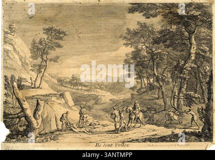 Un'incisione di Stefano della bella intitolata "ILS sont vollez", creata nel XVII secolo, raffigurante una scena di furto con figure coinvolte in un'attività illecita. Foto Stock