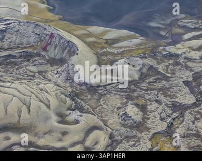 Vista aerea del cratere Tjarnargigur a Kirkjubaejarklaustur, regione meridionale, Islanda. Foto Stock