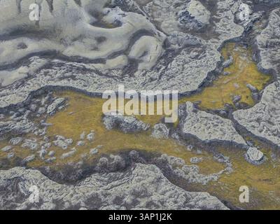 Vista aerea del cratere Tjarnargigur a Kirkjubaejarklaustur, regione meridionale, Islanda. Foto Stock