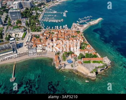 Vista aerea della città vecchia di Budva, Montenegro. Foto Stock