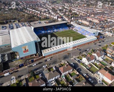 Campo di calcio di Prenton Park, sede della squadra di calcio dei Tranmere Rovers, Wirral, Inghilterra Foto Stock