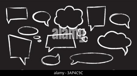 Set di bolla per pastelli o gesso: Nuvole di chat disegnate a mano, finestre di dialogo con forme ovali, palloncini pensati Illustrazione Vettoriale