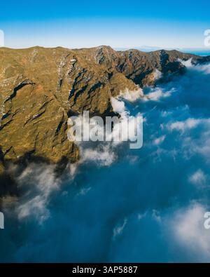 Vista aerea di Roque de Los Muchachos vicino a El Paso a la Palma, Isole Canarie, Spagna. Foto Stock