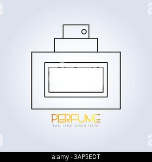 Logo profumo, negozio di profumi, profumo di lusso, logo linea, bottiglia, profumo elegante, logo attar, logo creativo, sfondo argento Illustrazione Vettoriale
