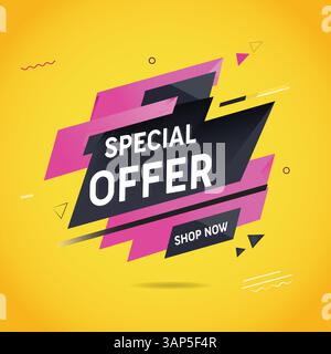 Banner Dynamic Geometric Special Offer con colori vivaci e forme geometriche Illustrazione Vettoriale