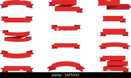 Striscioni a nastro. Striscioni Red Ribbons, isolati. Collezione Christmas Red Ribbons in un design piatto alla moda. Banner vuoto. Illustrazione vettoriale Illustrazione Vettoriale