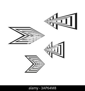 Motivo a freccia annidato. Disegno freccia vettoriale. Icona a strati nera. Sfondo bianco piatto. Illustrazione Vettoriale