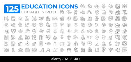 Raccolta di icone della linea Education Illustrazione Vettoriale