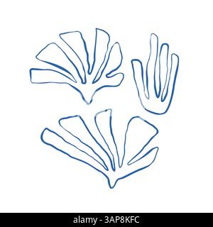 Forme minimali di alghe e motivi senza cuciture in stile matisse ritagliato per un design, un tessuto e un packaging oceanici Illustrazione Vettoriale
