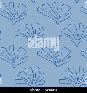Design in tessuto marino Ocean Doodle disegnato a mano senza cuciture blu Illustrazione Vettoriale