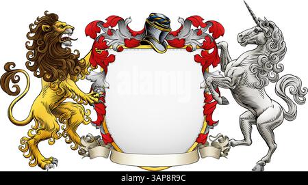 Stemma del Leone Unicorno araldica scudo Illustrazione Vettoriale