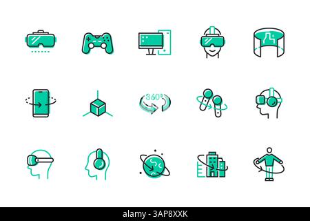 Giochi di realtà virtuale - set di icone di stile design di linea Illustrazione Vettoriale