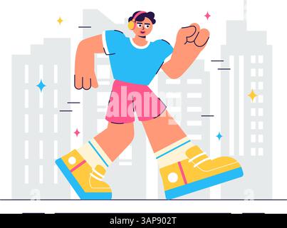 Illustrazione del vettore Running Race Race con persone che fanno jogging o che passeggiano mentre si gode l'atmosfera all'aperto in uno sfondo in stile piatto Illustrazione Vettoriale