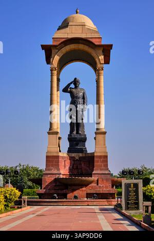 India, nuova Delhi, Rajpath Boulevard, India Gate, India Gate, India Gate, statua di Netaji Subhas Chandre Bose, leader nazionalista indiano Foto Stock
