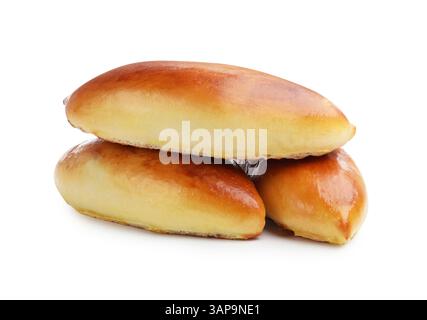 Molte gustose polpettine al forno isolate su bianco Foto Stock