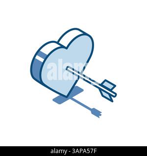 cuore vettoriale isometrico con icona lineare a freccia, a colori su sfondo bianco, relazione romantica o amore Illustrazione Vettoriale