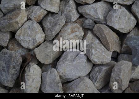 Primi piani beige chiaro e piccole pietre bianche, grana di fondo resistente. pietre di colore chiaro e dalla forma irregolare Foto Stock