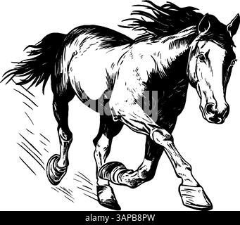 Questo modello vintage presenta un cavallo in una posizione eretta naturale, con la testa abbassata con grazia Illustrazione Vettoriale