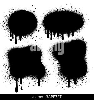 Set di striscioni spray per graffiti. Spray vettoriale con linee e gocce spruzzi di inchiostro nero, raccolta di macchie di inchiostro, Street style. Illustrazione Vettoriale