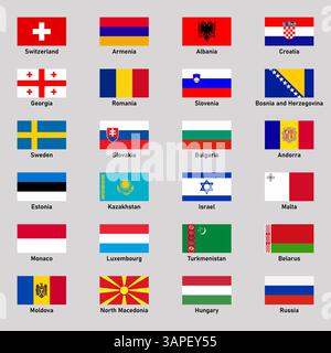 Set di bandiere di diversi paesi europei in stile piatto Illustrazione Vettoriale