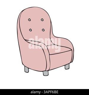 Poltrona disegnata a mano vettoriale colorata con scarabocchi isolata su sfondo bianco Illustrazione Vettoriale