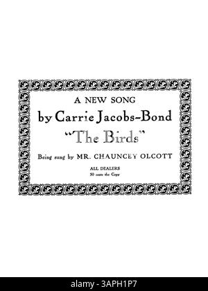 Love and Sorrow è un ciclo di canzoni per baritono di Carrie Jacobs-Bond, basato su una poesia di Paul Laurence Dunbar. Include una fotografia seppia di David Bispham con una nota firmata che loda la semplicità della musica. Dedicato a Bispham, presenta "The Birds", cantata da Chauncey Olcott. La copertina posteriore mostra quattro brani di "Nine Songs", tra cui "After Vacation" e "The Free Concert". Foto Stock