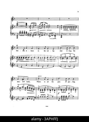 Pubblicazione musicale di "Golden Silence" con testi di Clifton Bingham e musica di Edith Fortescue, con violino o violoncello obbligato opzionale. Versione n. 2 in F, con copertina posteriore che promuove "Songs Worth Singing". Foto Stock