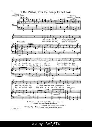 In the Parlor with the Lamp Turned Low è un brano musicale di Dorothy Jardon e testi di Edward Madden. La copertina include un estratto di "Waiting at the Church". Il numero di targa è F.F.& H.112. Foto Stock