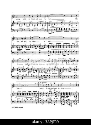 "Be True, Dear Heart" è un brano musicale tratto dalla raccolta "Beautiful Songs by Annie Andros Hawley", pubblicata da M.W. & Sons, targa numero 8294. La copertina posteriore contiene la musica del trio "The Teddy Bears' picnic" di John W. Bratton. Il colore dell'immagine digitale potrebbe differire dall'originale e potrebbe non contenere annotazioni. Per le annotazioni dettagliate, contattare i servizi musicali. Foto Stock