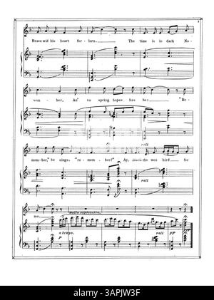 Questo lavoro presenta la poesia "The Birds" da "Songs of the Glens of Antrim" di Moira o'Neill, cantata da Chauncey Olcott. La copertina contiene il titolo e una pubblicità musicale per canzoni di Carrie Jacobs-Bond, tra cui "To-Day" e "A Song of the Hills". Il colore dell'immagine digitale può differire dall'originale e le annotazioni non sono incluse. Foto Stock
