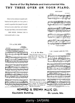 Questo brano musicale, tenuto presso la University of Oregon Libraries, presenta testi di Will J. Harris e musica di M.D. Harris. Include un arrangiamento di quartetto maschile con melodia di secondo tenore. La copertina elenca Vardon, Perry & Wilber come "quei tre ragazzi". Le pubblicità promuovono canzoni come "Red Moon", "U.S.A. per i miei" e "CAN i Make Love to You". Il colore dell'immagine digitale potrebbe differire dall'originale. Per le annotazioni, contattare Music Services. Foto Stock