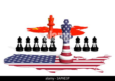 Scacchi fatti con bandiere USA e Cina. Guerra commerciale, doganale e tariffaria TRA STATI UNITI e Cina Foto Stock
