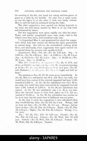 Il Dr. Bramwell condusse esperimenti usando l'ipnosi su più pazienti, testando la loro capacità di eseguire un compito a un determinato momento senza ricordare il perché. I pazienti riuscirono a svolgere i compiti vicino al tempo stabilito, portando il dottor Bramwell a concludere che la percezione del tempo inconscia era in gioco. La validità di questi risultati è discussa da altri medici. Foto Stock