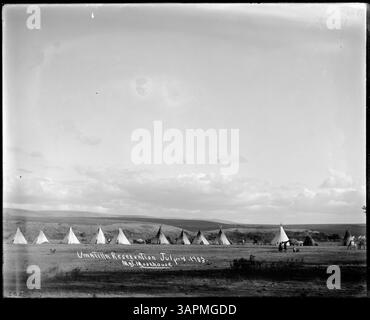 Questa fotografia mostra le scene della riserva indiana Umatilla, catturate da Lee Moorhouse. Fa parte della collezione Lee Moorhouse della University of Oregon Libraries. Foto Stock