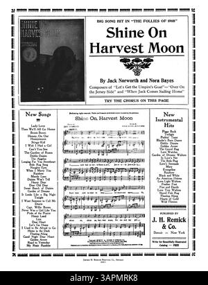 La cover degli spartiti di "Good night, Dear Heart" di Elizabeth M. Bacon presenta la canzone insieme a una pubblicità per "Shine on, Harvest Moon", che cattura la scena musicale culturale dei primi anni del XX secolo. Foto Stock